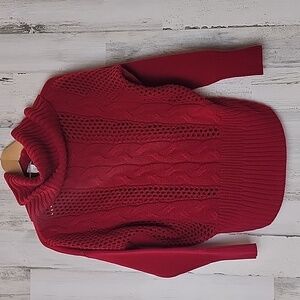 White House Black Market red cowl neck cable knit open weave sweater Size Medium